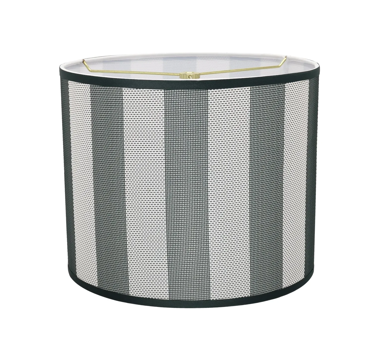 # 31091 Transitional Drum (Cylinder) Shaped Spider Construction Lamp Shade in Hunter Green & White Striped, 12" wide (12" x 12" x 10")