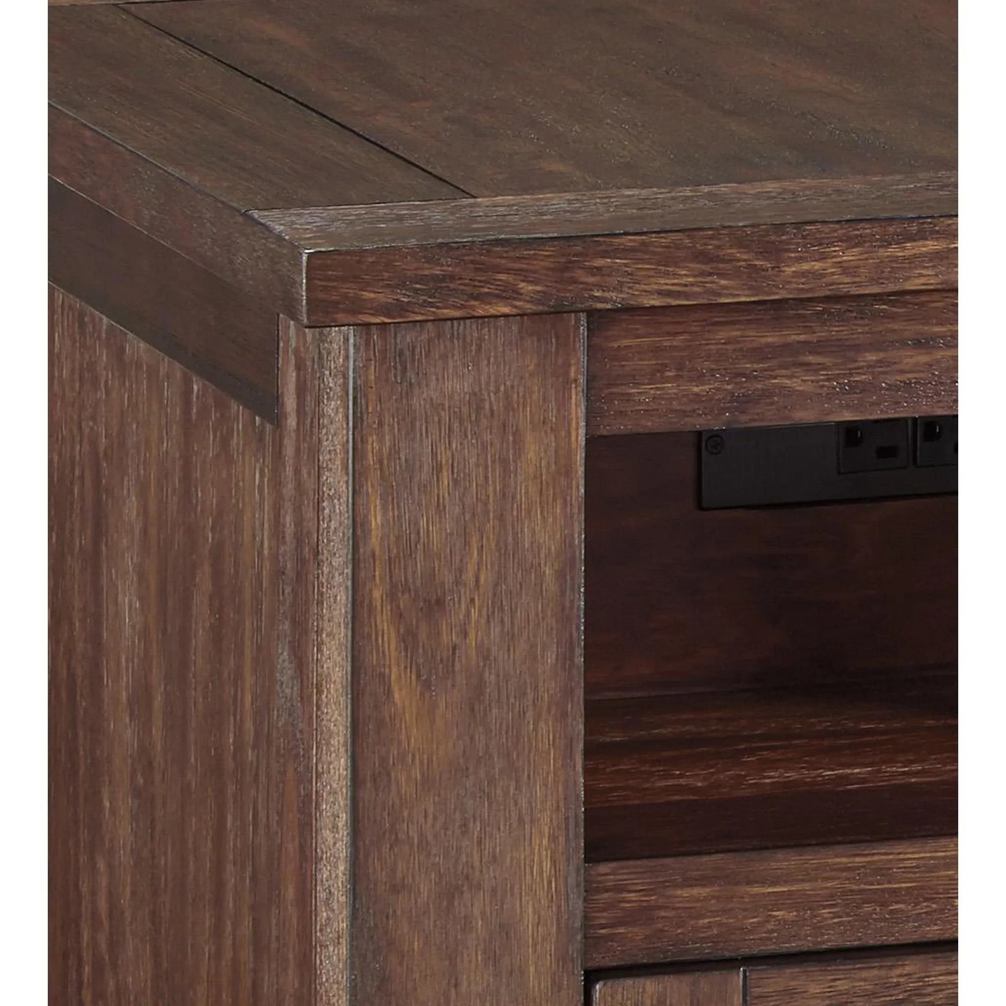 1 Door Wooden End Table With 1 Cubby And Power Hub, Brown By Benzara