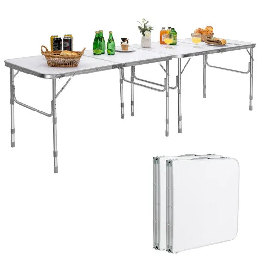 2 Pieces Folding Utility Table with Carrying Handle-White