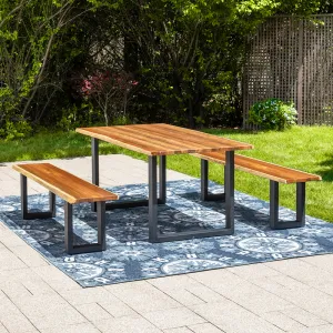 3-Pcs Wooden Picnic Table with Benches for Outdoor Deck, Backyard and Garden Phi Villa