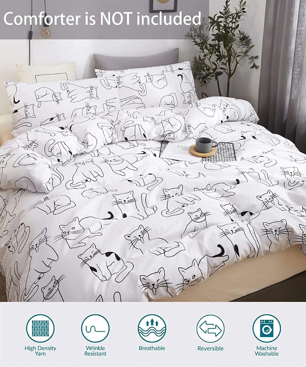 3 Pieces Cats Pattern Duvet Cover Set, Premium Microfiber, Cute Cats Pattern on Comforter Cover-3Pcs: 1X Duvet Cover 2X Pillowcases, Comforter Cover with Zipper Closure