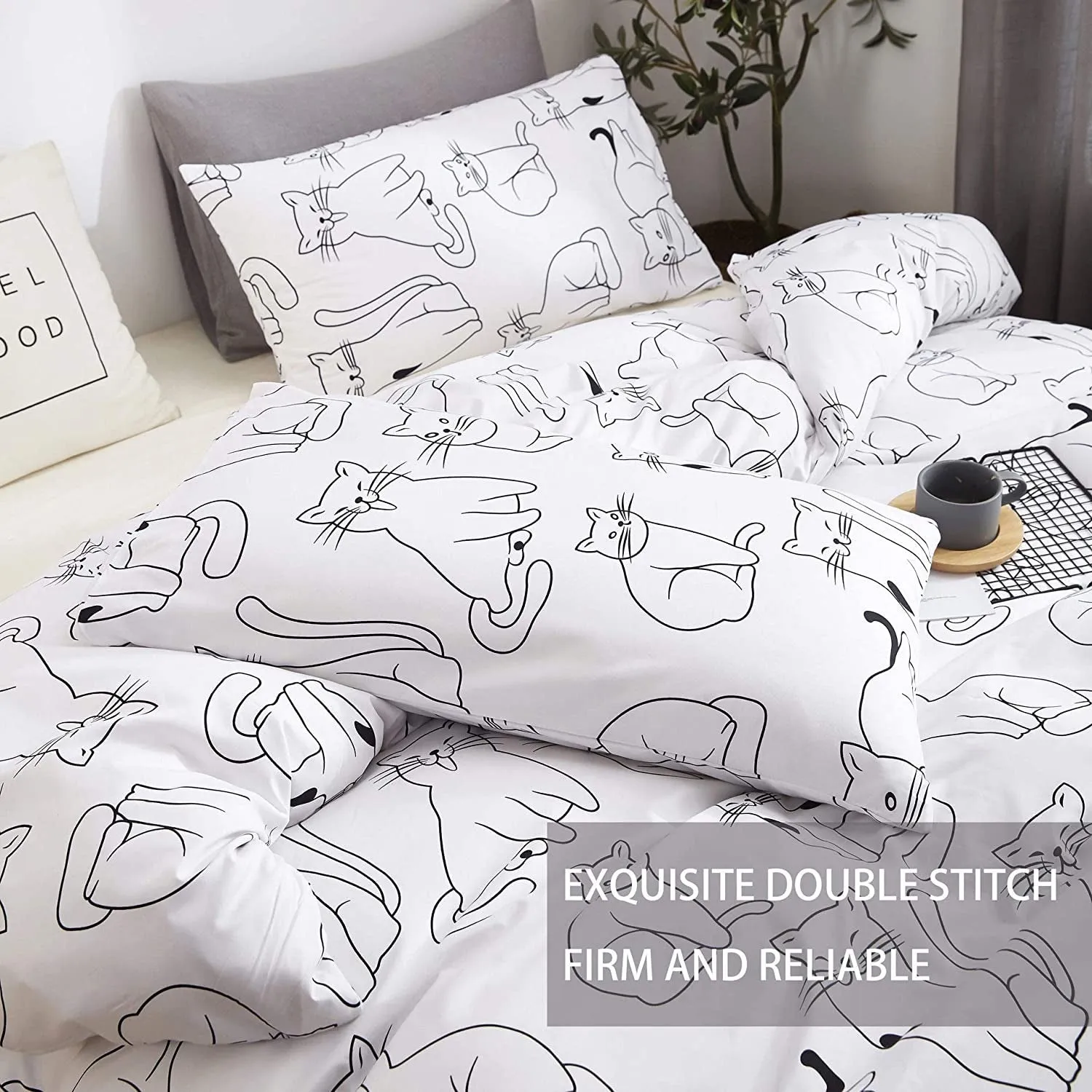 3 Pieces Cats Pattern Duvet Cover Set, Premium Microfiber, Cute Cats Pattern on Comforter Cover-3Pcs: 1X Duvet Cover 2X Pillowcases, Comforter Cover with Zipper Closure