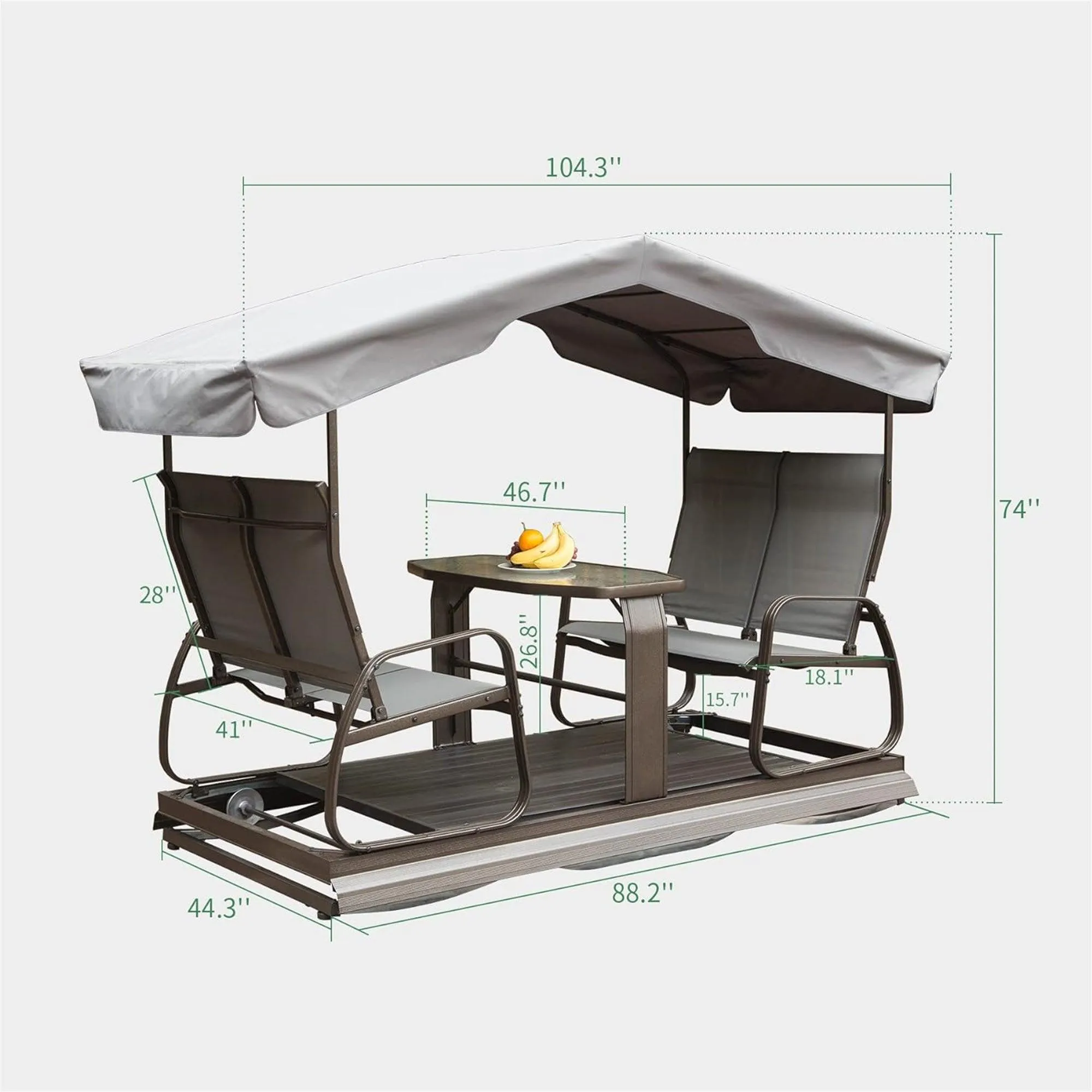 4-Seat Outdoor Glider Bench with Canopy, Retro Metal Chair, Aluminum Frame