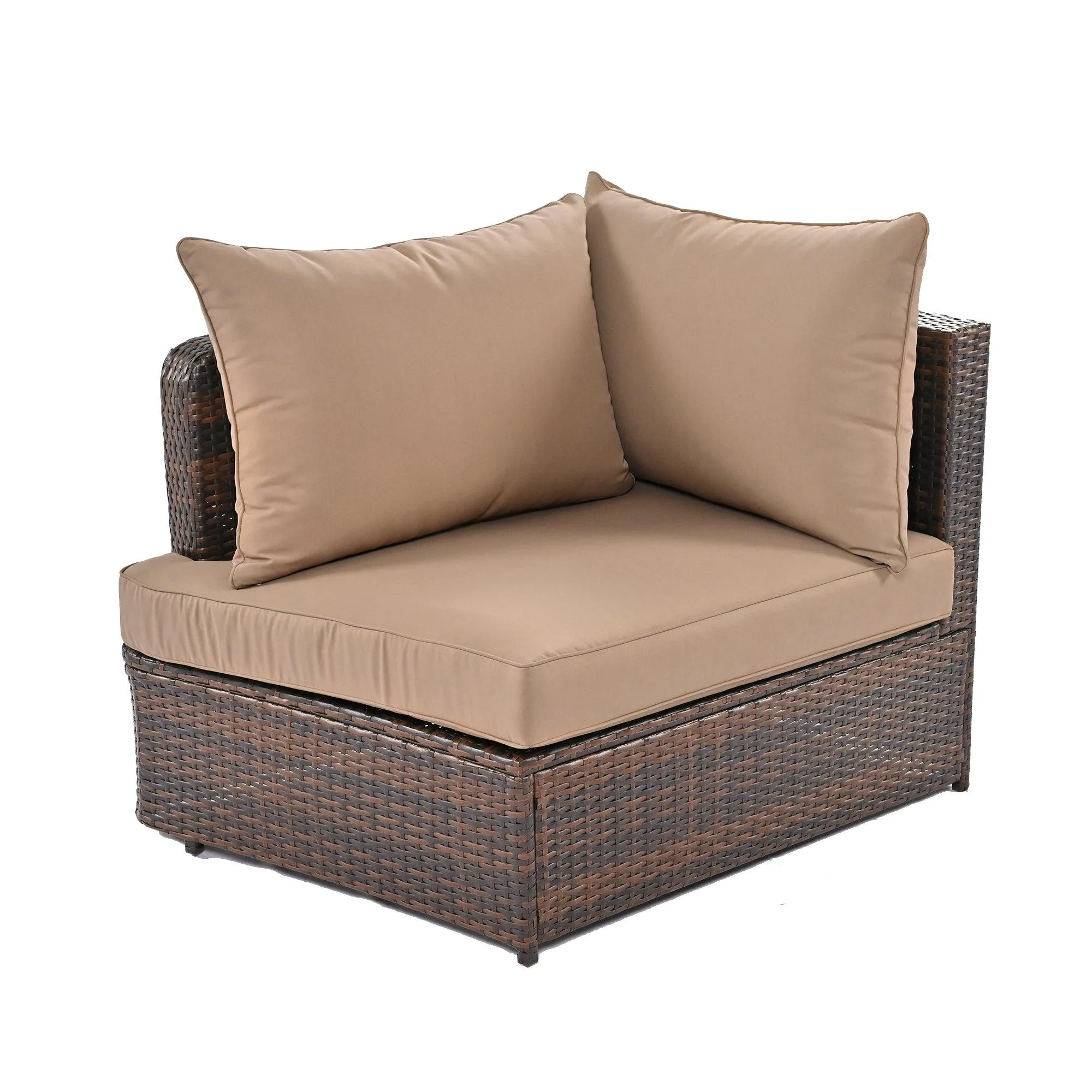 6-Piece Patio Conversation Sofa Set, PE Wicker Rattan Separate Seating Group with Coffee Table, Brown