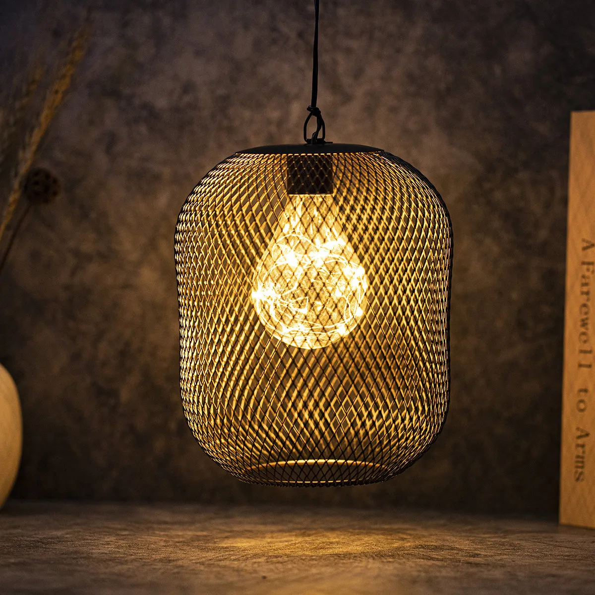 8.5'' High Battery Operated Hanging Lamp Mesh Lanterns with Lights Bulb