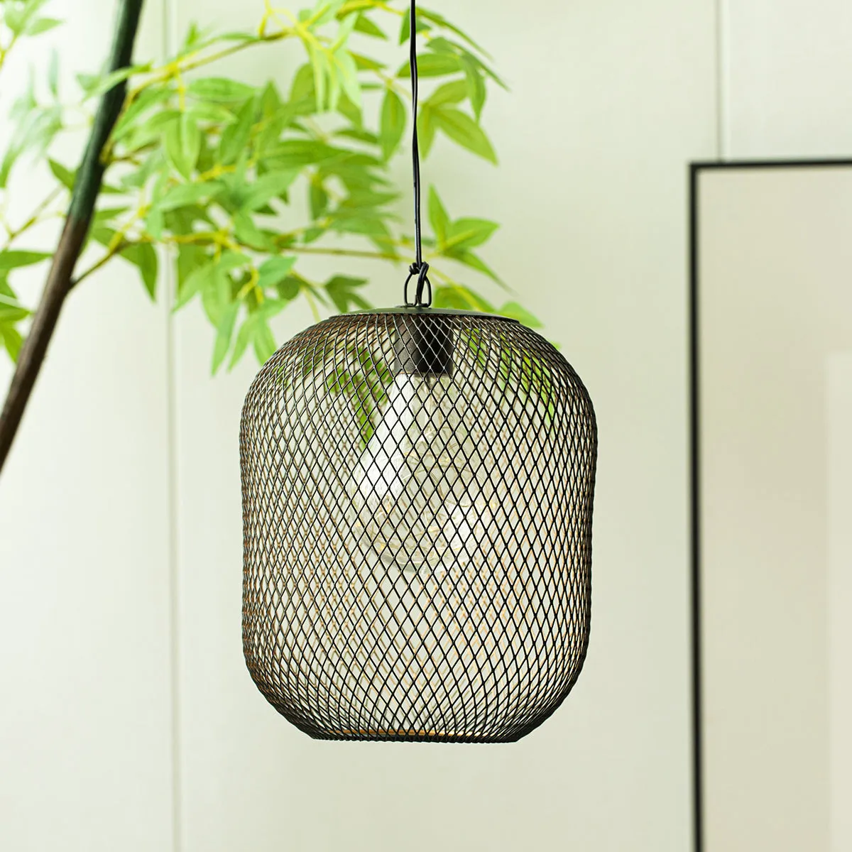 8.5'' High Battery Operated Hanging Lamp Mesh Lanterns with Lights Bulb