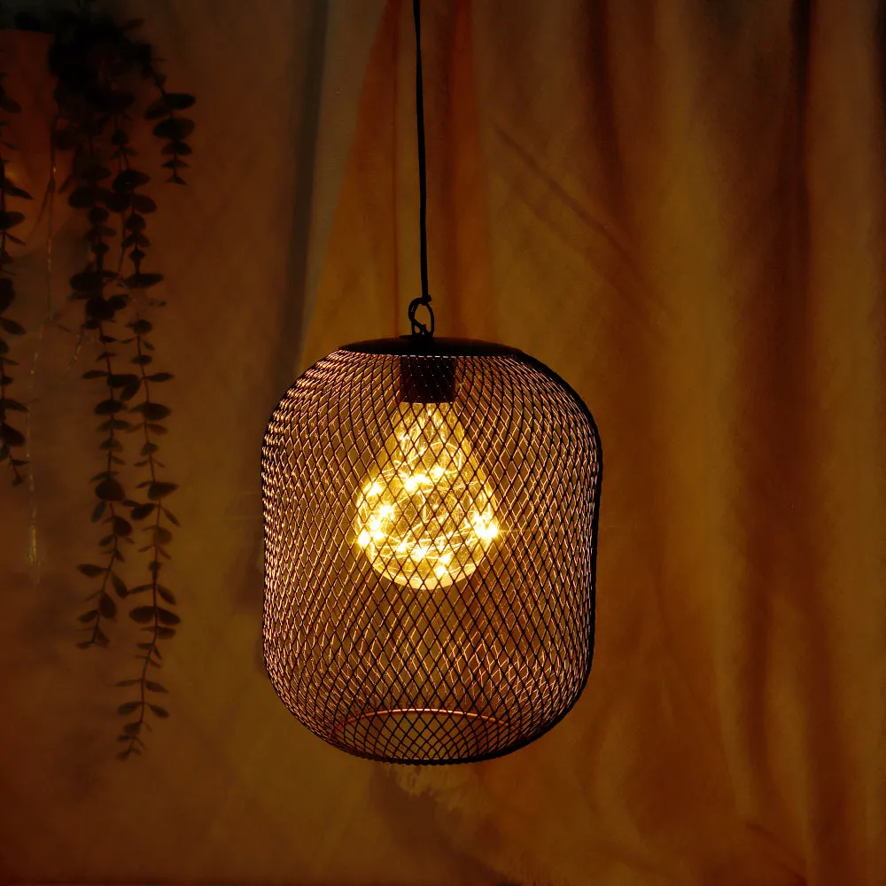 8.5'' High Battery Operated Hanging Lamp Mesh Lanterns with Lights Bulb