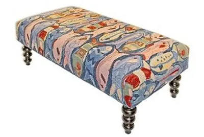 A School of Fish Nautical Handcrafted Hooked Wool Bench