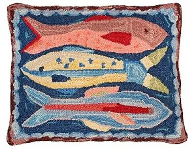 A School of Fish Nautical Handcrafted Hooked Wool Bench