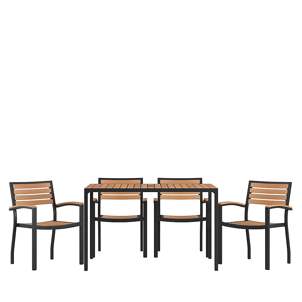 Alamont Home - Lark Outdoor Rectangle Modern  5 Piece Patio Set - Teak