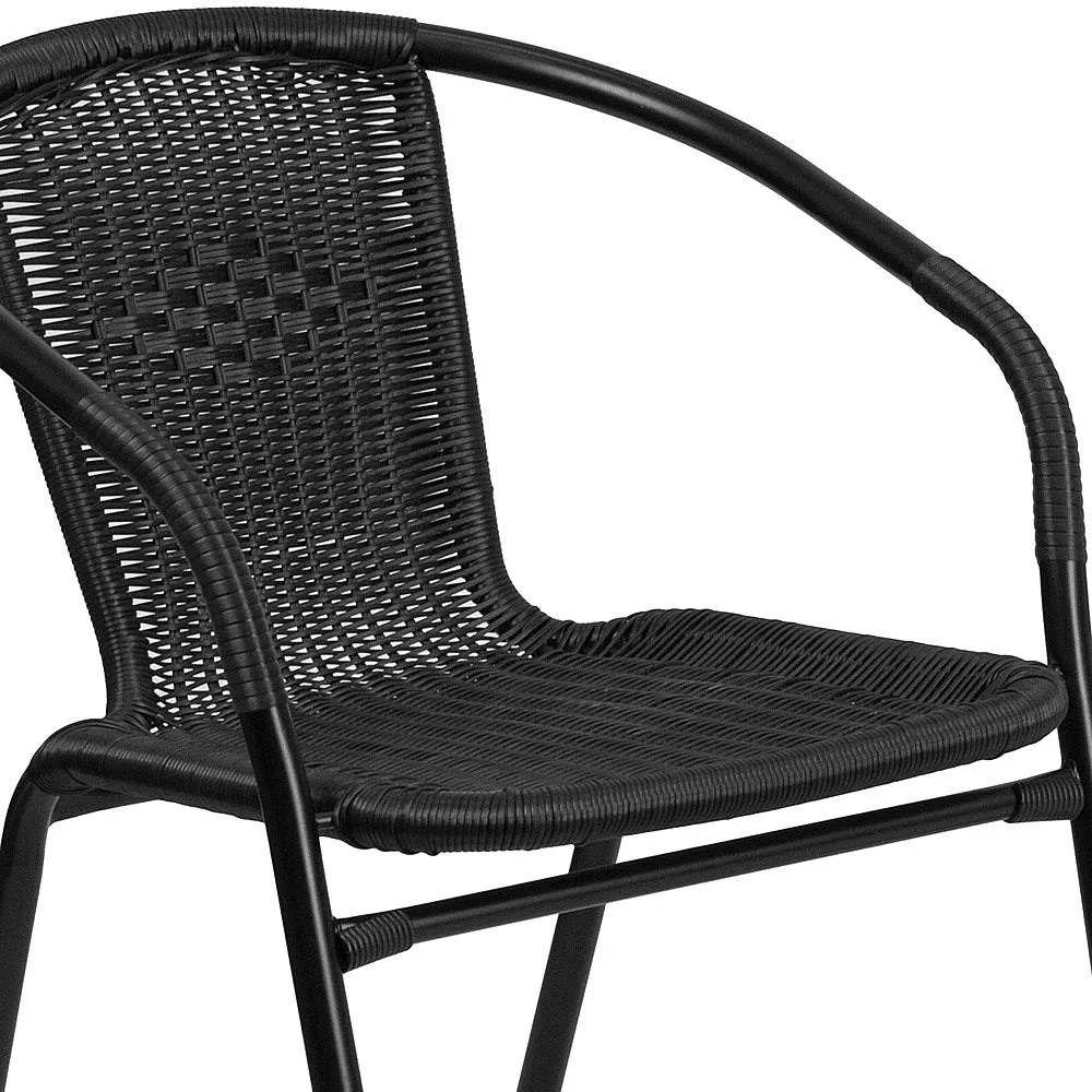 Alamont Home - Lila Outdoor Round Contemporary Metal 3 Piece Patio Set - Clear Top/Black Rattan