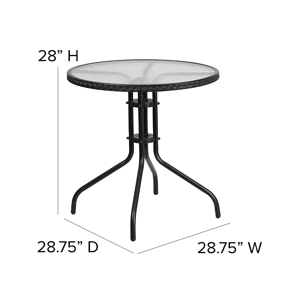 Alamont Home - Lila Outdoor Round Contemporary Metal 3 Piece Patio Set - Clear Top/Black Rattan