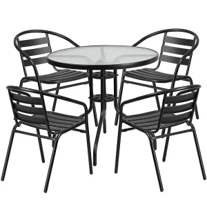 Alamont Home - Lila Outdoor Round Contemporary Metal 5 Piece Patio Set - Clear/Black