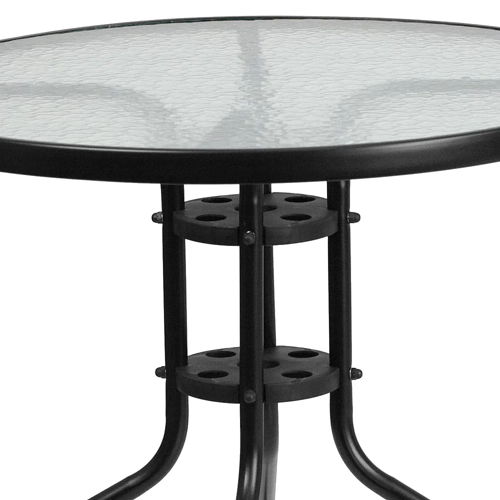 Alamont Home - Lila Outdoor Round Contemporary Metal 5 Piece Patio Set - Clear/Black