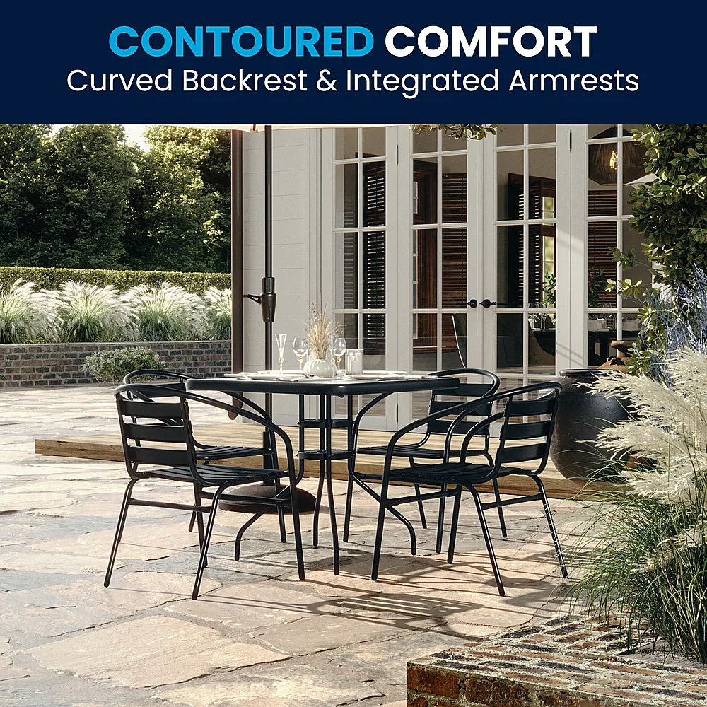 Alamont Home - Lila Outdoor Square Contemporary Aluminum 5 Piece Patio Set - Clear/Black