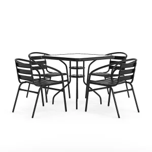 Alamont Home - Lila Outdoor Square Contemporary Aluminum 5 Piece Patio Set - Clear/Black