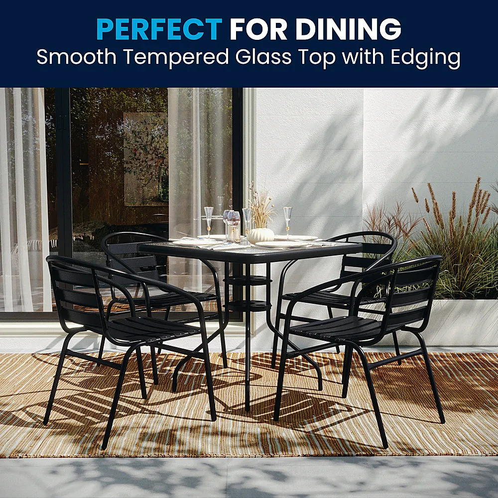 Alamont Home - Lila Outdoor Square Contemporary Aluminum 5 Piece Patio Set - Clear/Black