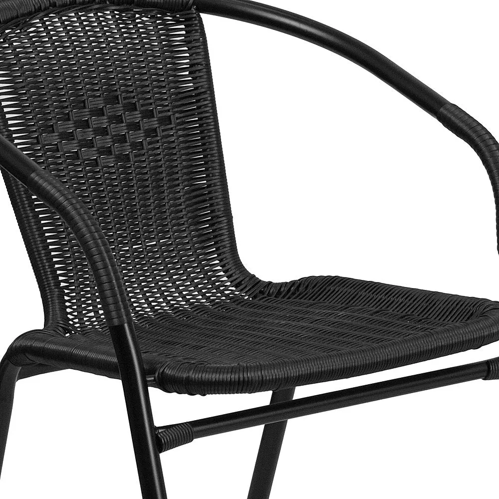 Alamont Home - Lila Outdoor Square Contemporary Metal 3 Piece Patio Set - Clear Top/Black Rattan