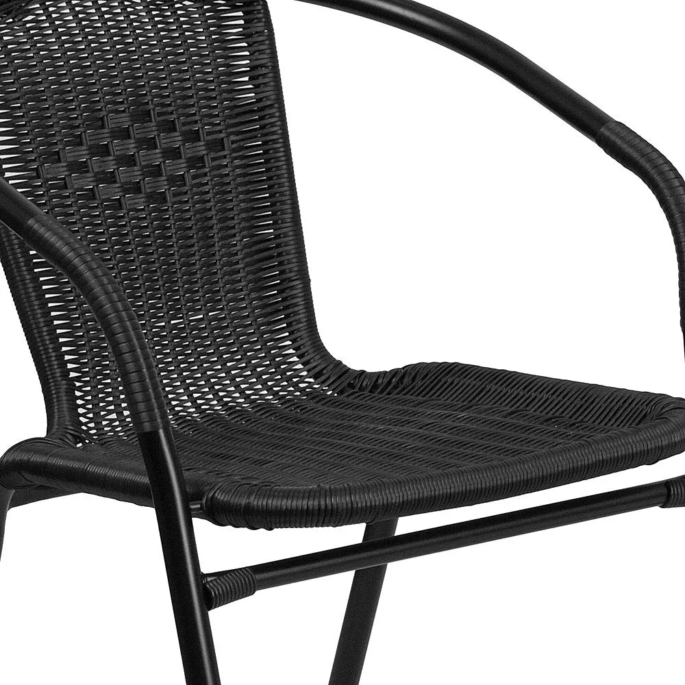 Alamont Home - Lila Outdoor Square Contemporary Metal 5 Piece Patio Set - Clear Top/Black Rattan