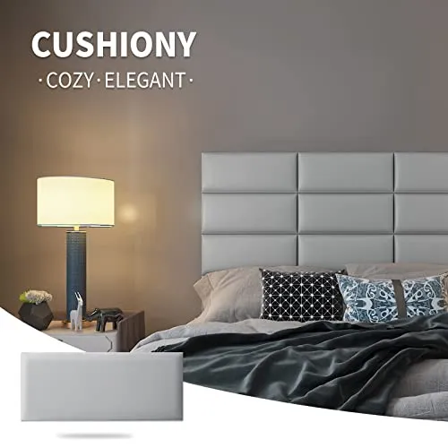 Art3d Peel and Stick Headboard for King, Full and Queen in Grey, Pack of 12 Panels Sized 9.84" x 23.62", Soundproof Wall Panels 3D, Upholstered Wall Panel