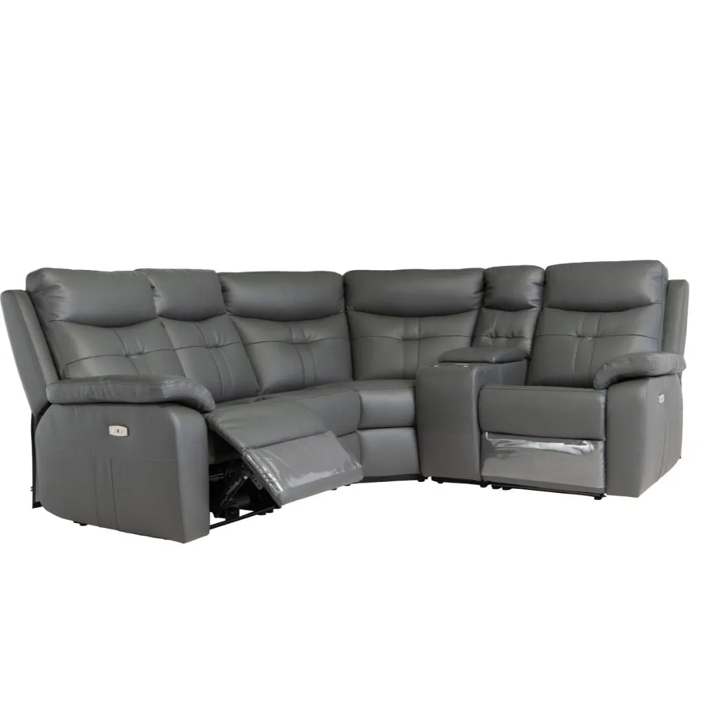 Ashgrove Furnishings Solero Full Leather Charcoal Electric Reclining Sofa - 2-Corner-1 with Console