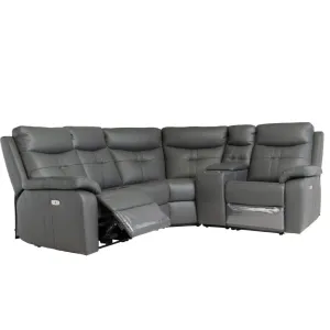 Ashgrove Furnishings Solero Full Leather Charcoal Electric Reclining Sofa - 2-Corner-1 with Console