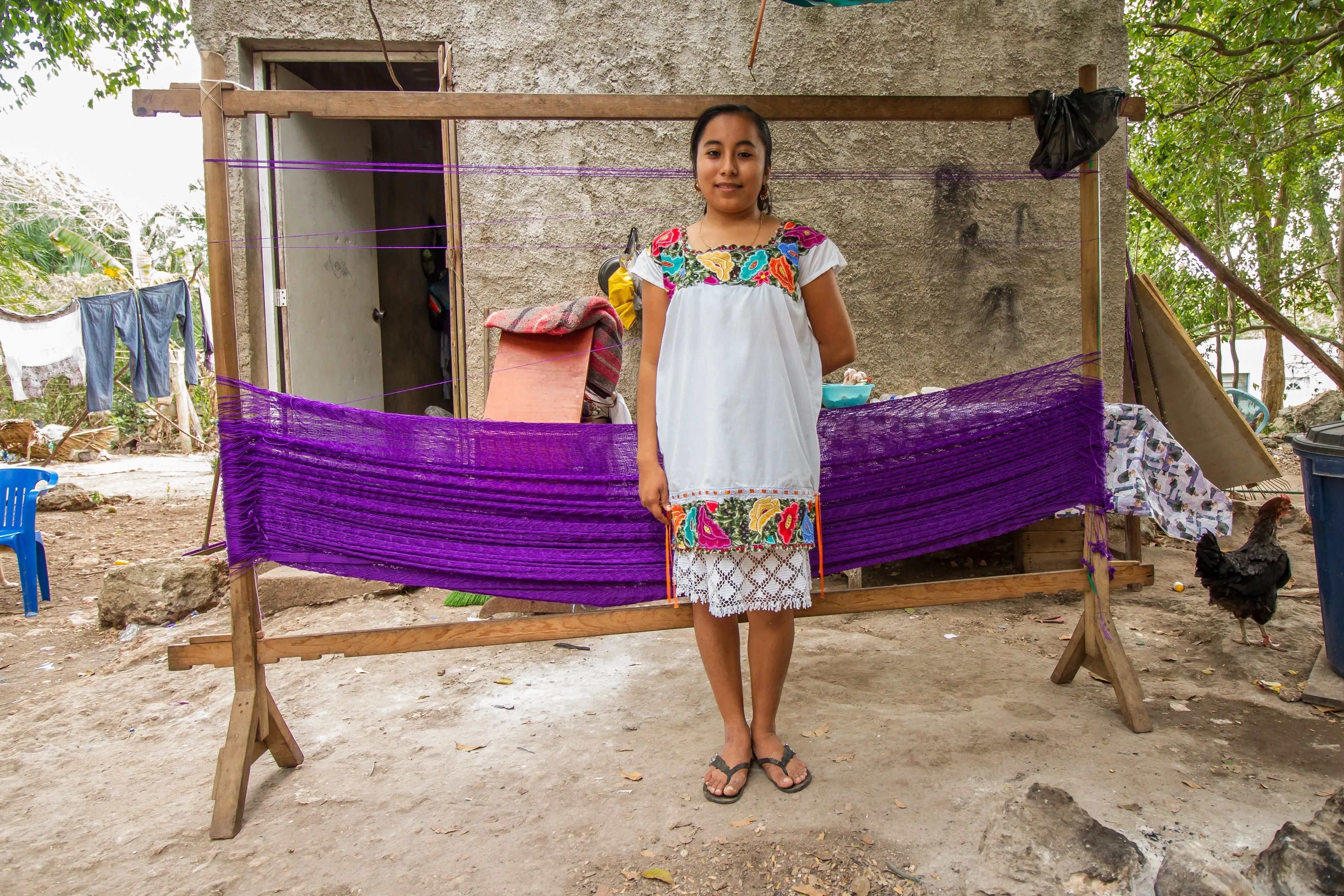 Authentic Mexican Outdoor Undercover Cotton Hammock in  Mexican Pink