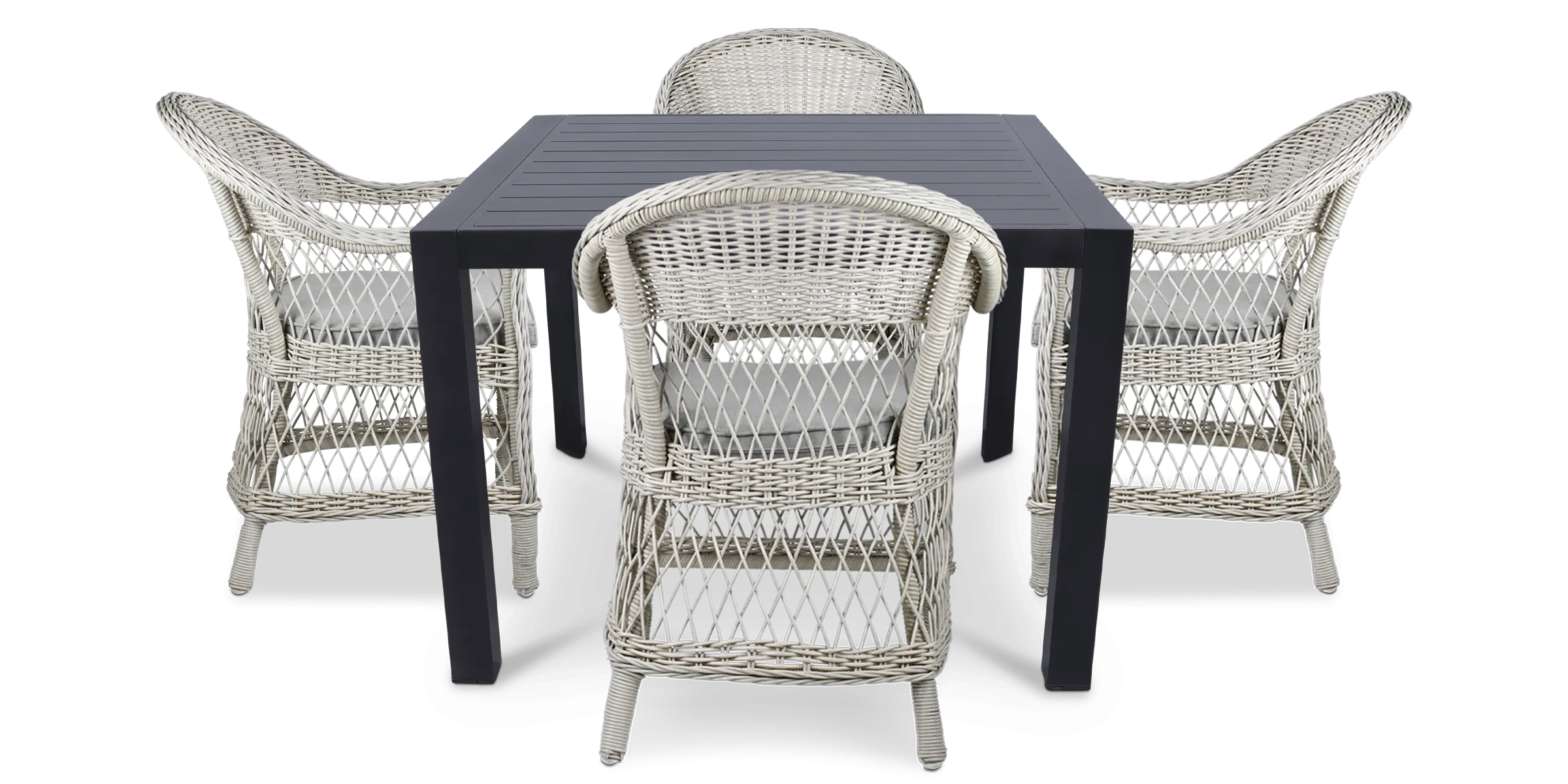 Bahamas Square 5 Piece Outdoor Setting in Gunmetal with Wicker Chairs