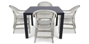 Bahamas Square 5 Piece Outdoor Setting in Gunmetal with Wicker Chairs