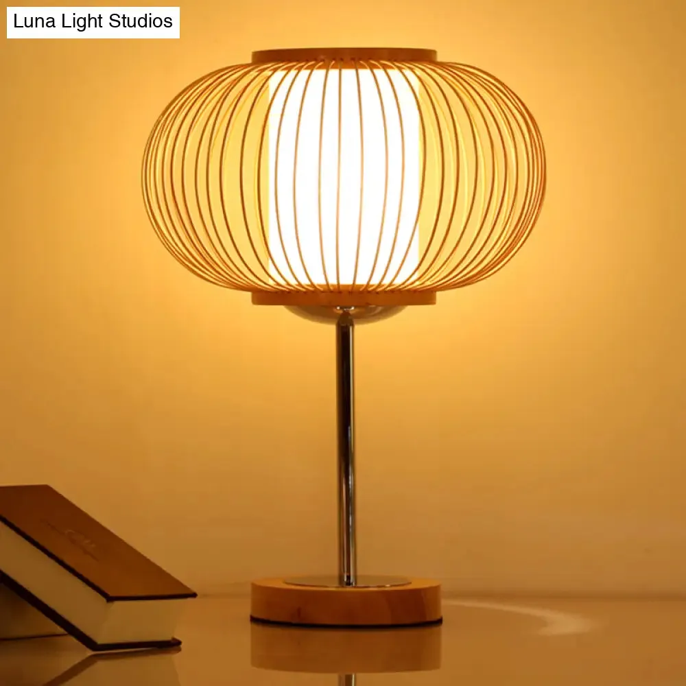 Beige Bamboo Shade Desk Light - 1 Bulb Living Room Task Lighting for an Asian Inspired Ambience