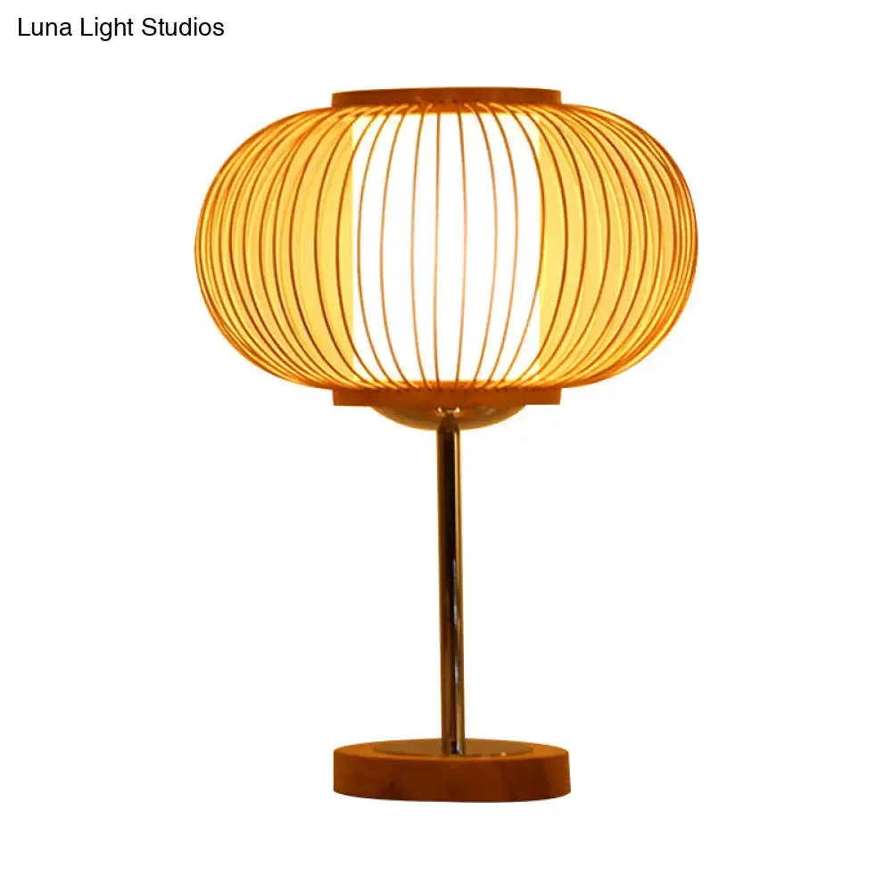 Beige Bamboo Shade Desk Light - 1 Bulb Living Room Task Lighting for an Asian Inspired Ambience