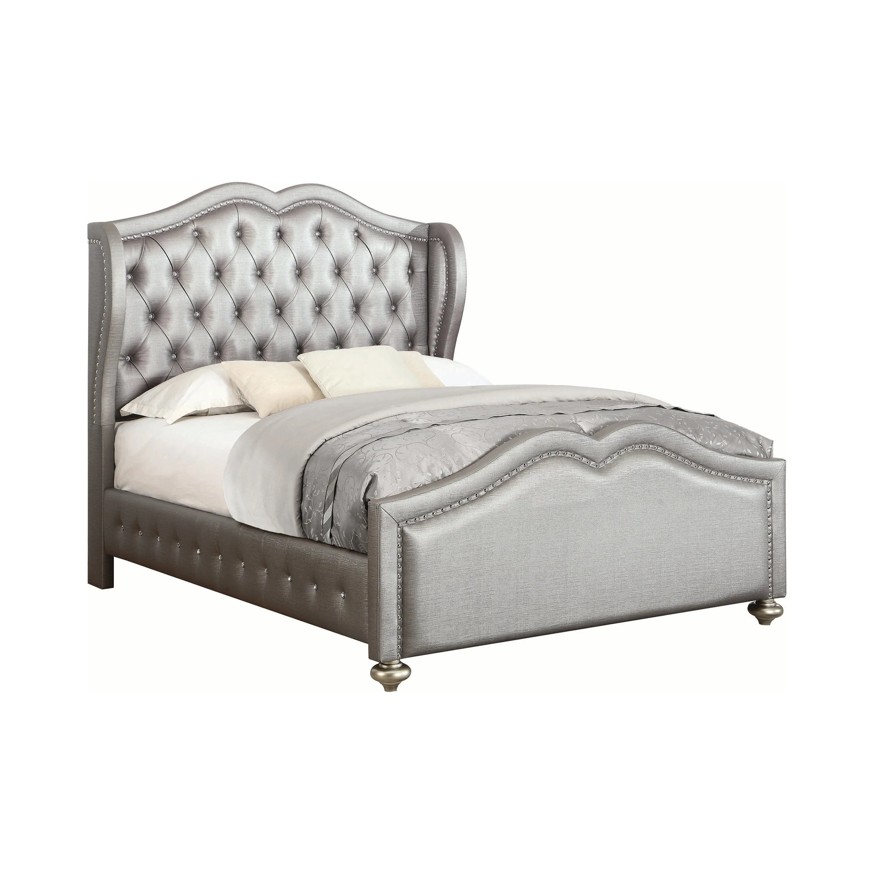 Belmont Tufted Upholstered Eastern King Bed Metallic - 300824KE