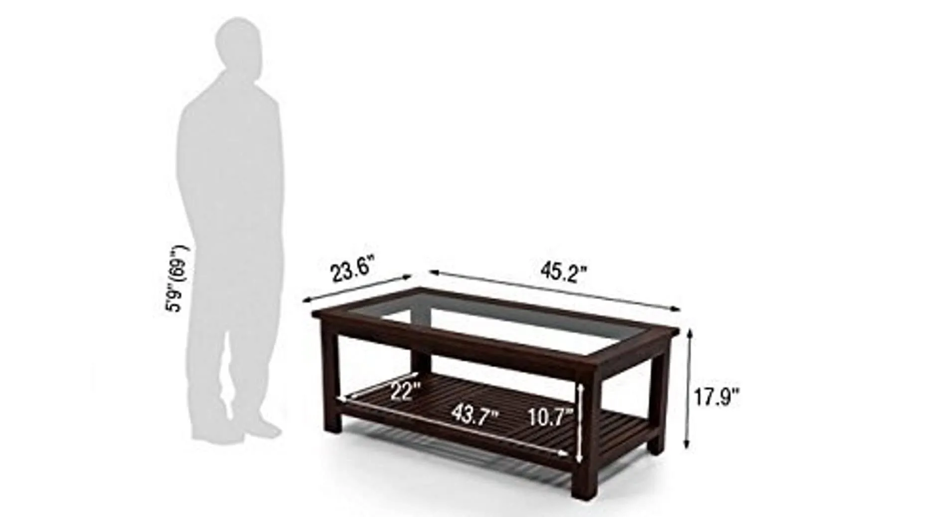 BL WOOD Contemporary Coffee Table (Glass,Mahogany Finish,)