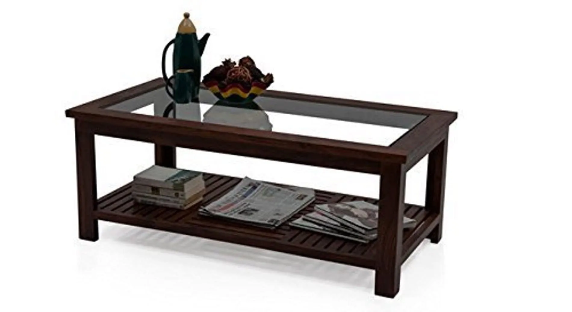 BL WOOD Contemporary Coffee Table (Glass,Mahogany Finish,)