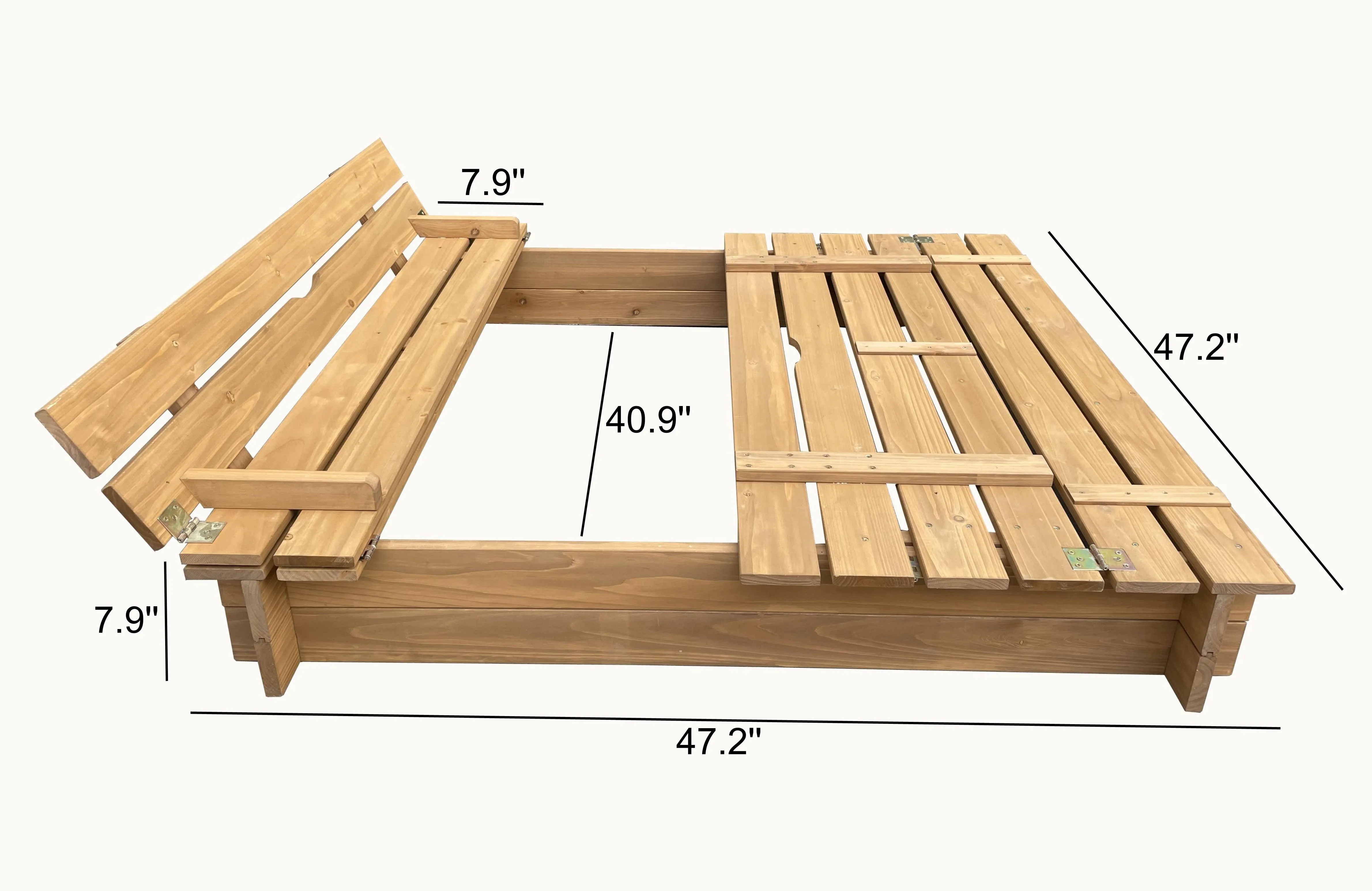 BTExpert Kids Large wooden Sandbox 47x47 Outdoor play Sandpit for Backyard foldable bench seats sand protection bottom liner