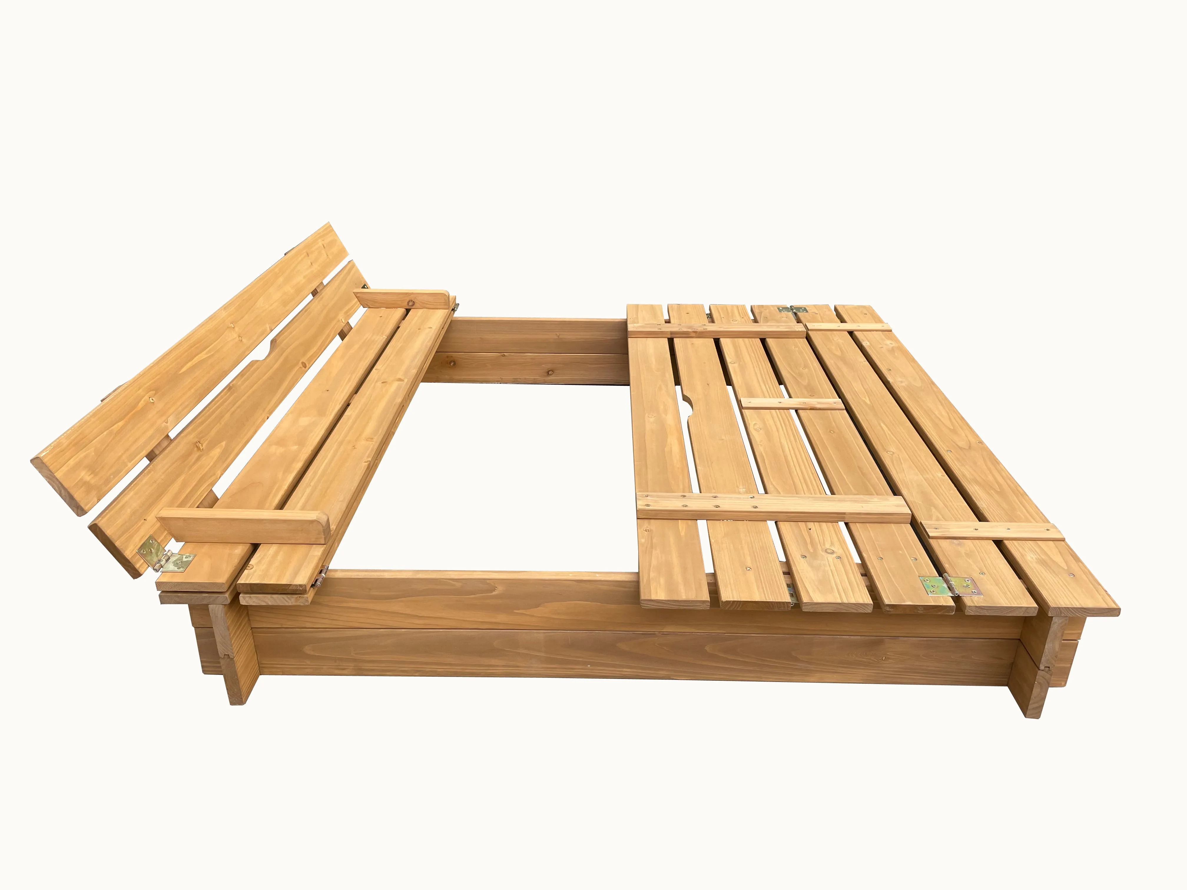 BTExpert Kids Large wooden Sandbox 47x47 Outdoor play Sandpit for Backyard foldable bench seats sand protection bottom liner