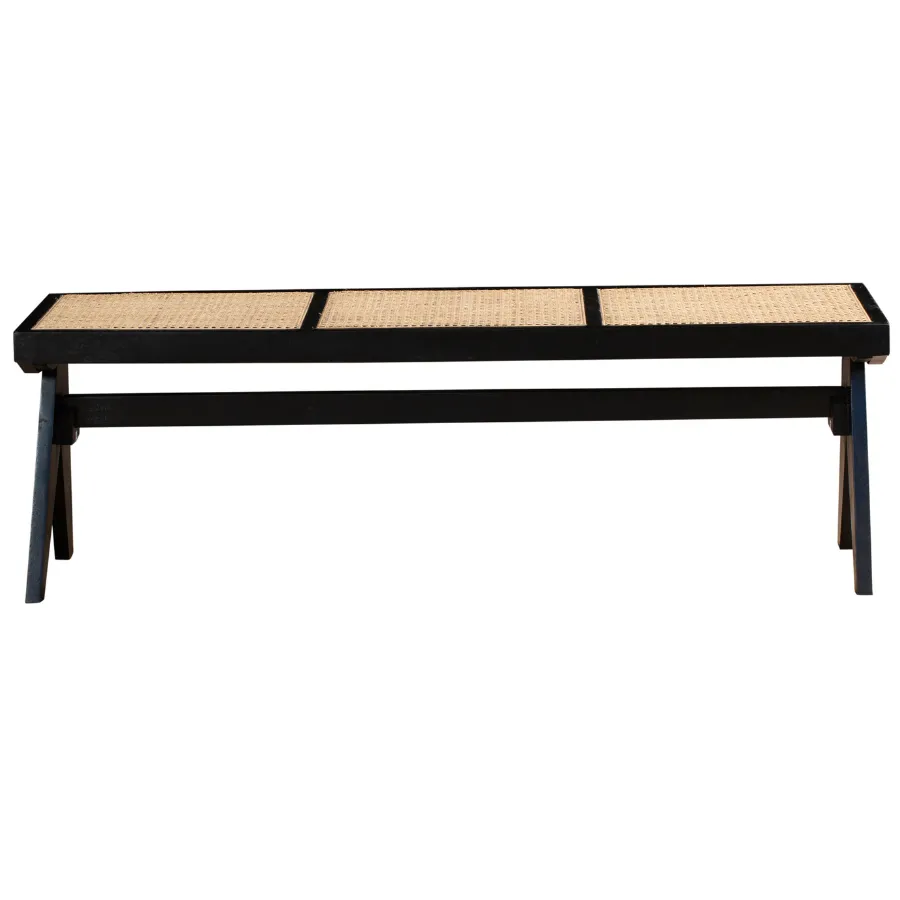 Byron Black 2 Seater Mango Wood Rattan Bench