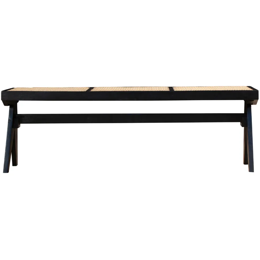 Byron Black 2 Seater Mango Wood Rattan Bench