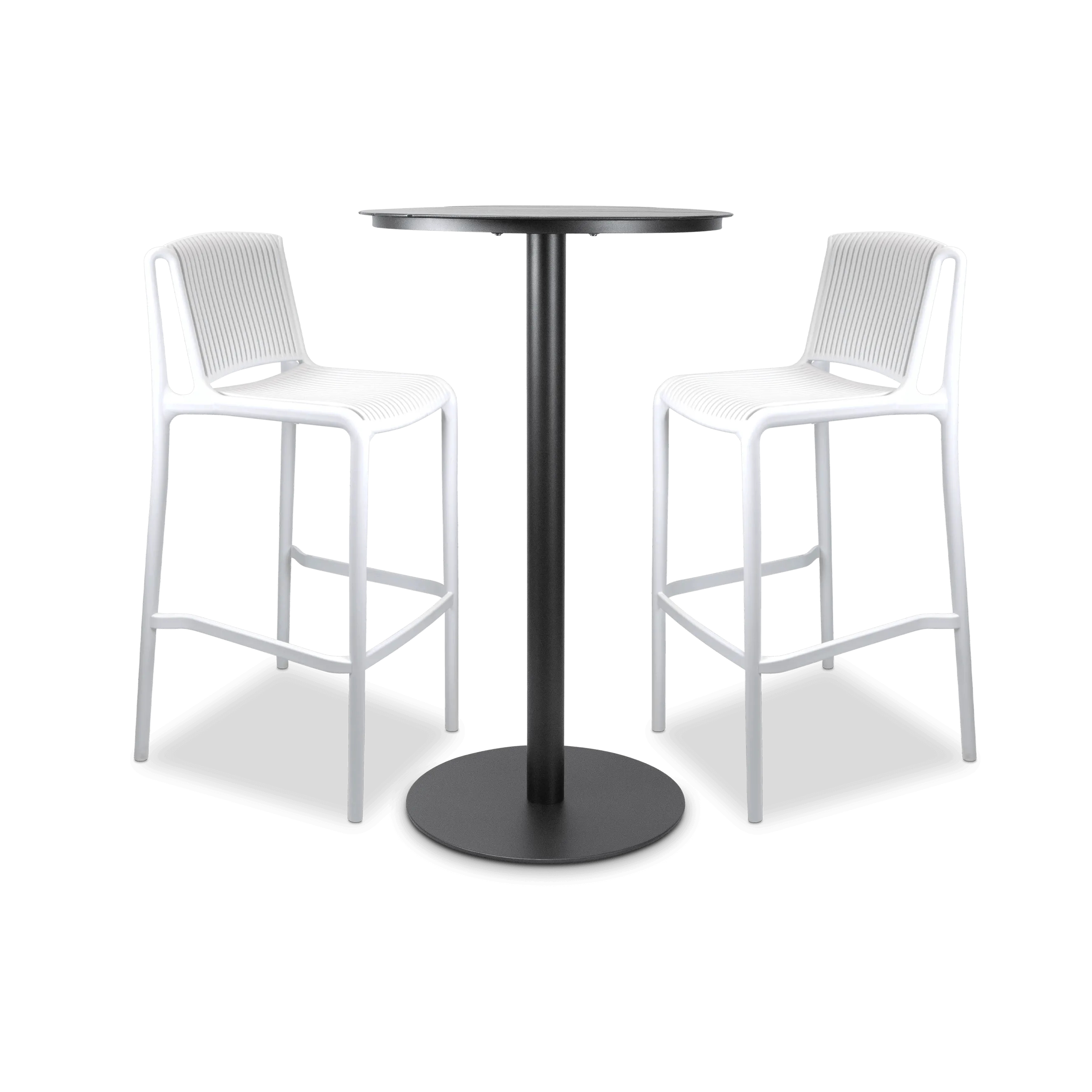 Cafe Collection Round 3pc Bar Suite in Gunmetal with UV Plastic Bar Stools (PP)