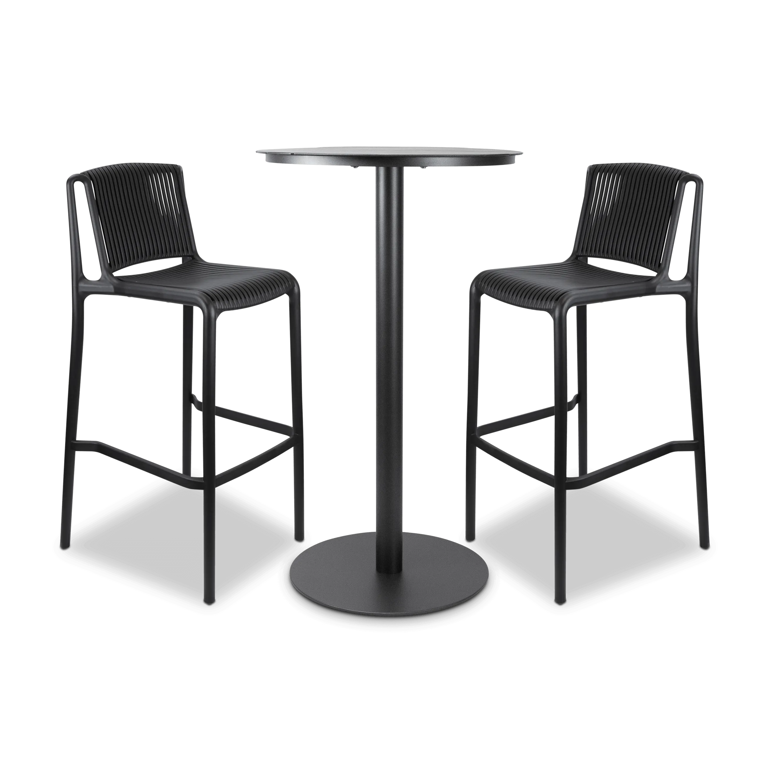 Cafe Collection Round 3pc Bar Suite in Gunmetal with UV Plastic Bar Stools (PP)