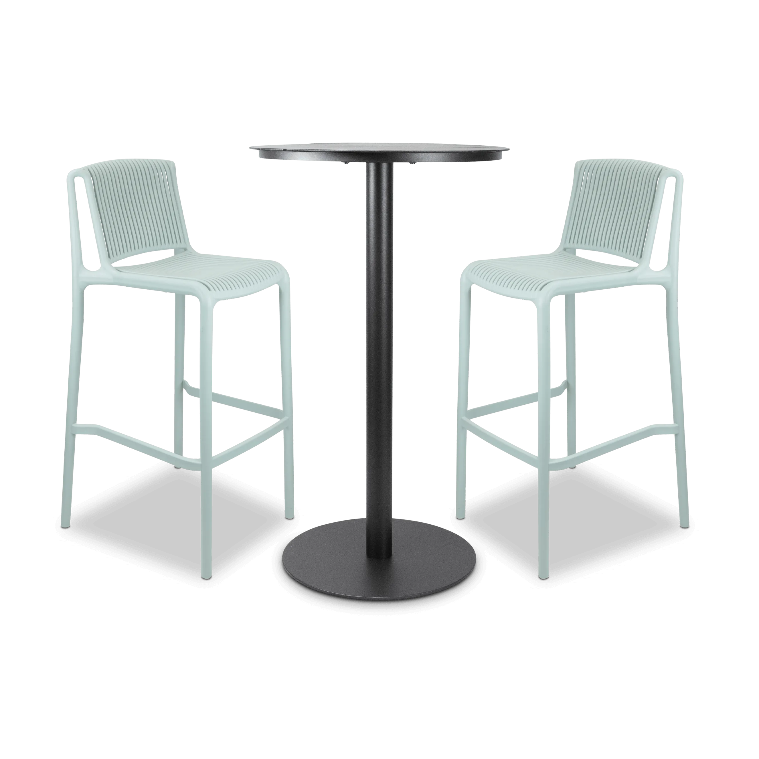 Cafe Collection Round 3pc Bar Suite in Gunmetal with UV Plastic Bar Stools (PP)