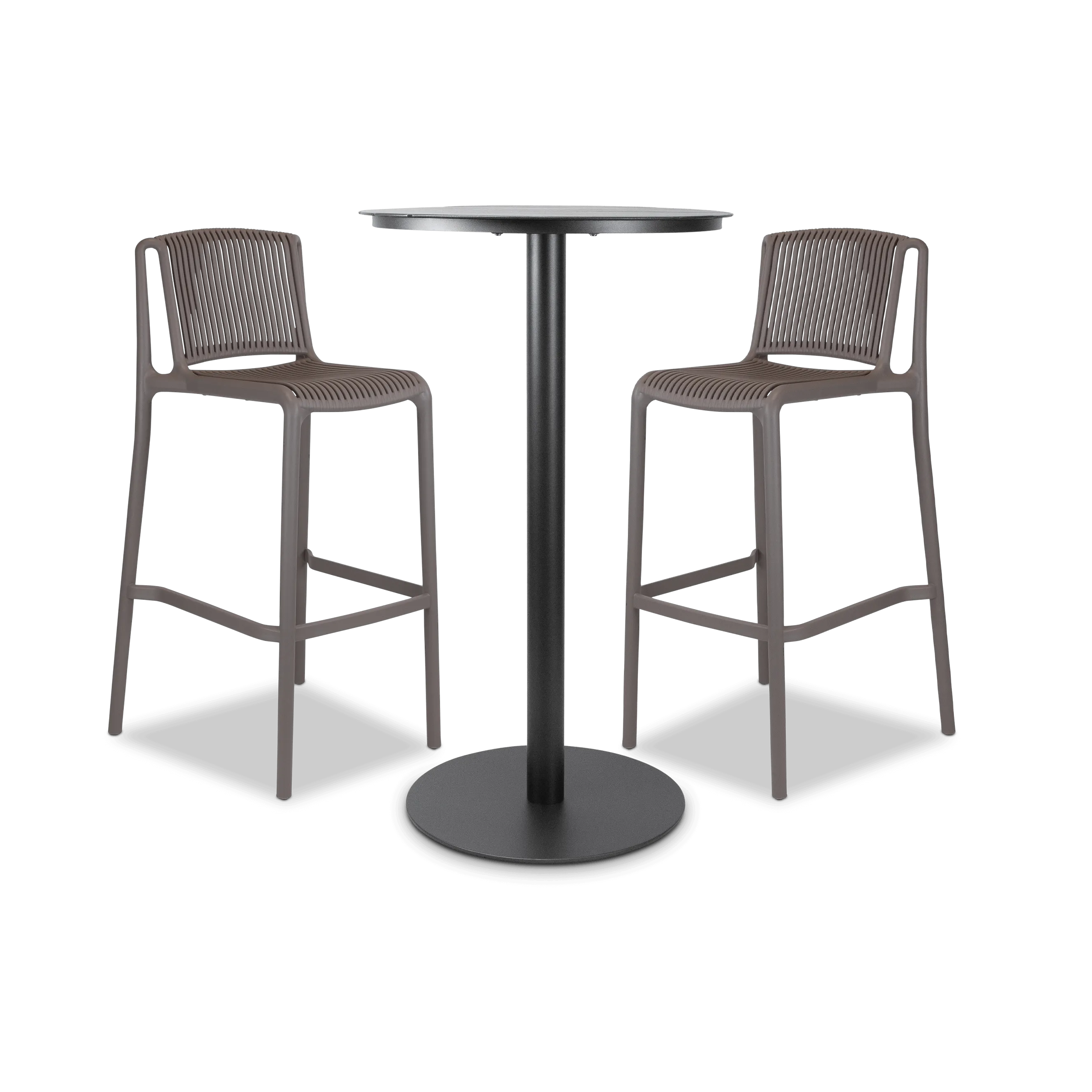 Cafe Collection Round 3pc Bar Suite in Gunmetal with UV Plastic Bar Stools (PP)