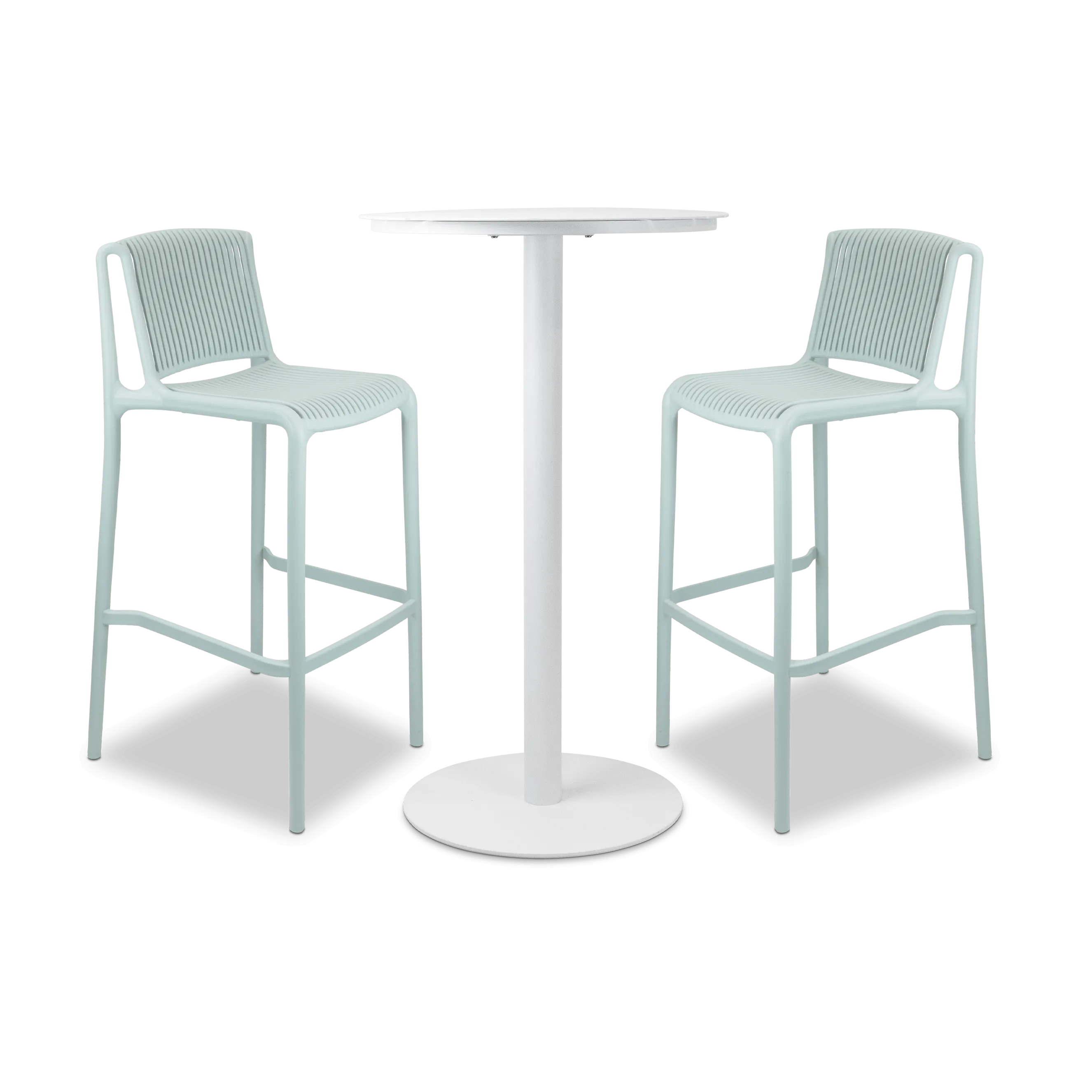 Cafe Collection Round 3pc Bar Suite in White with UV Plastic Bar Stools (PP)