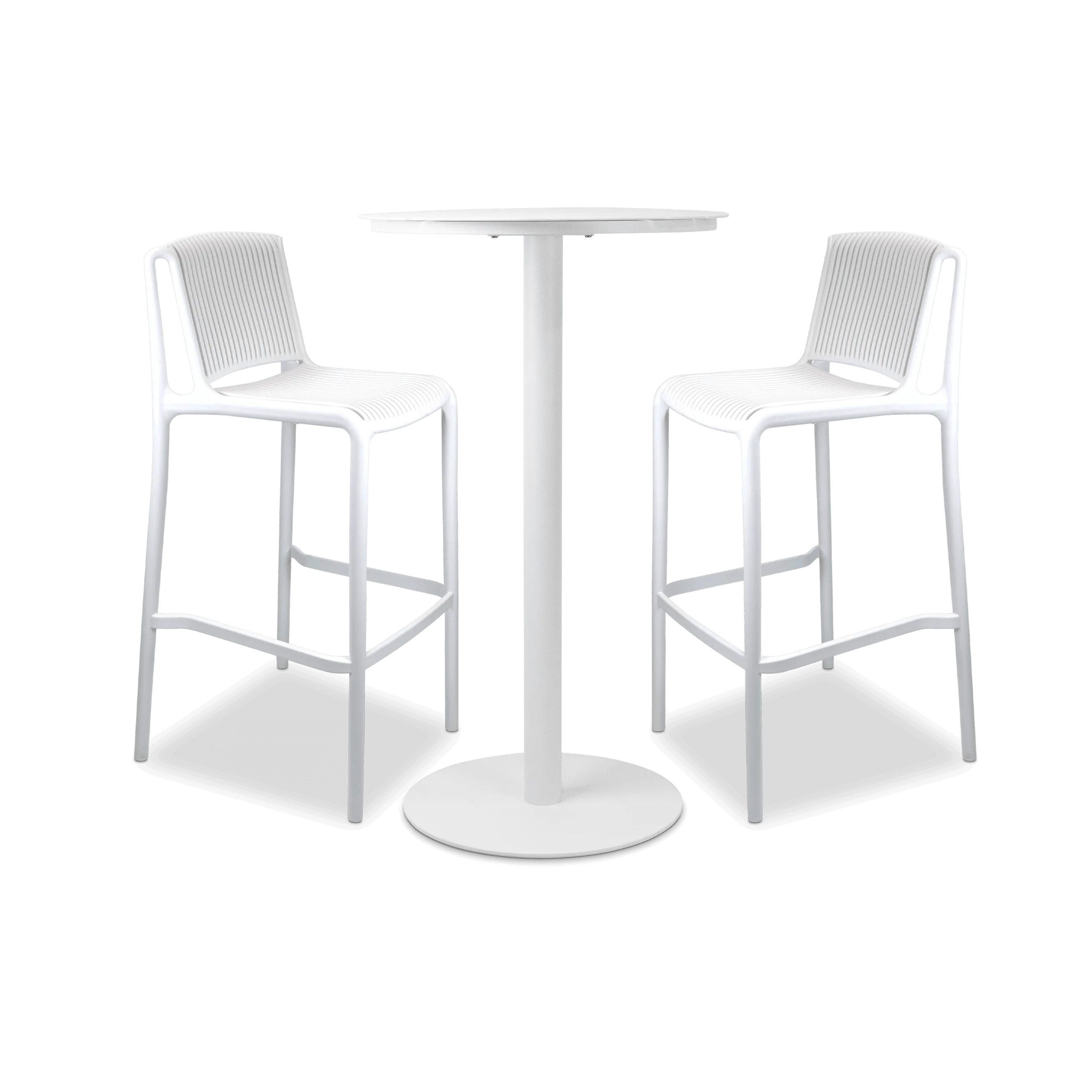 Cafe Collection Round 3pc Bar Suite in White with UV Plastic Bar Stools (PP)