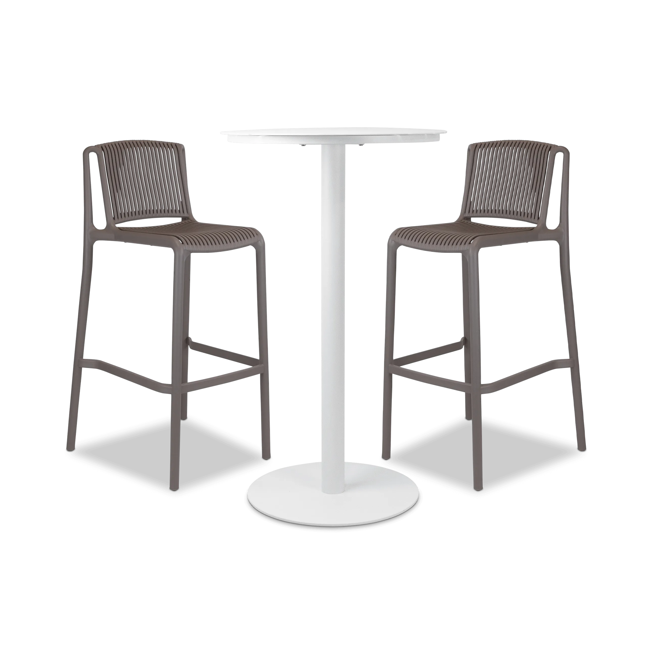 Cafe Collection Round 3pc Bar Suite in White with UV Plastic Bar Stools (PP)