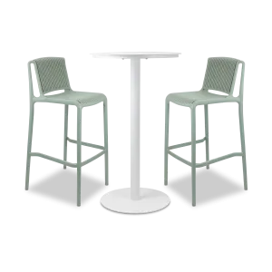 Cafe Collection Round 3pc Bar Suite in White with UV Plastic Bar Stools (PP)