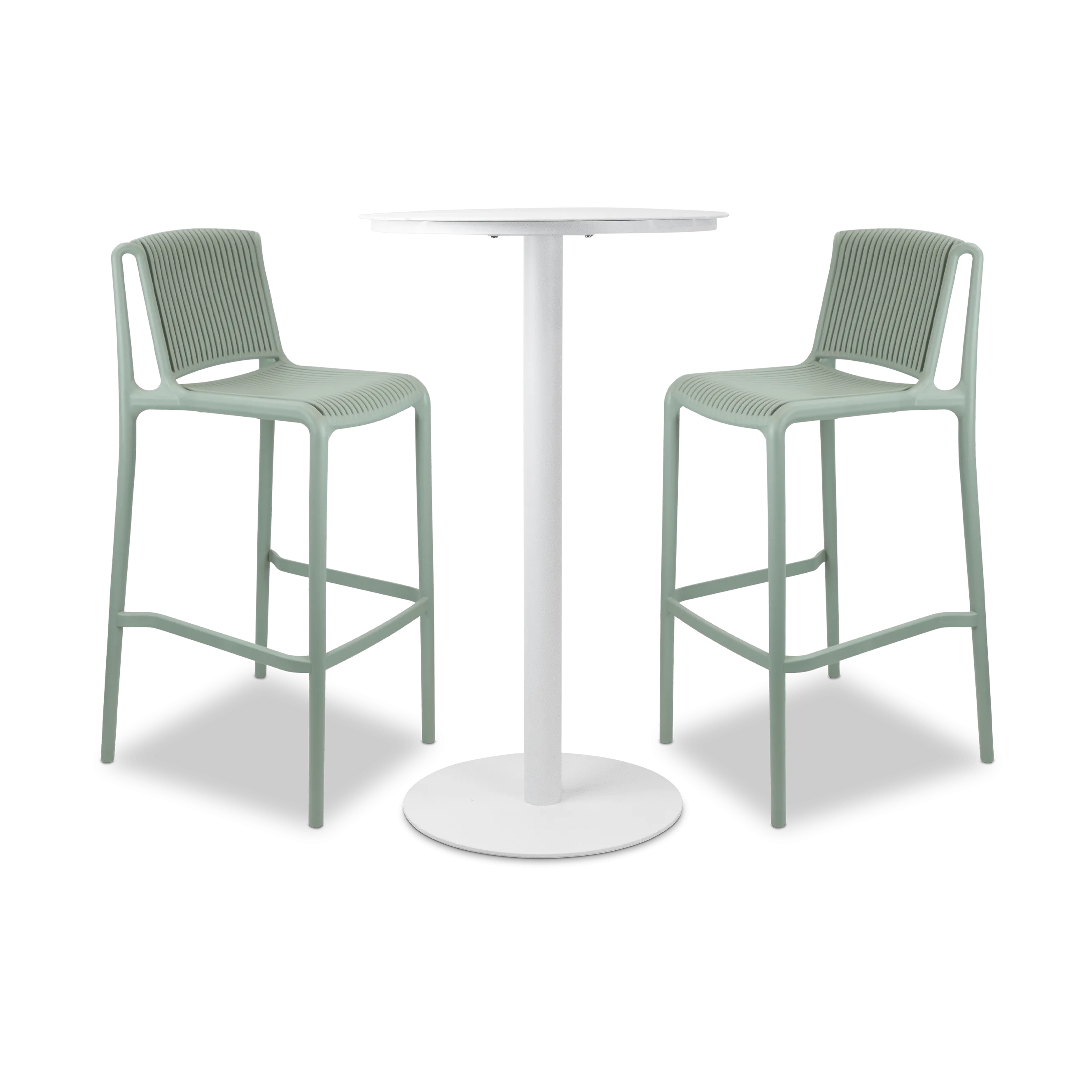 Cafe Collection Round 3pc Bar Suite in White with UV Plastic Bar Stools (PP)