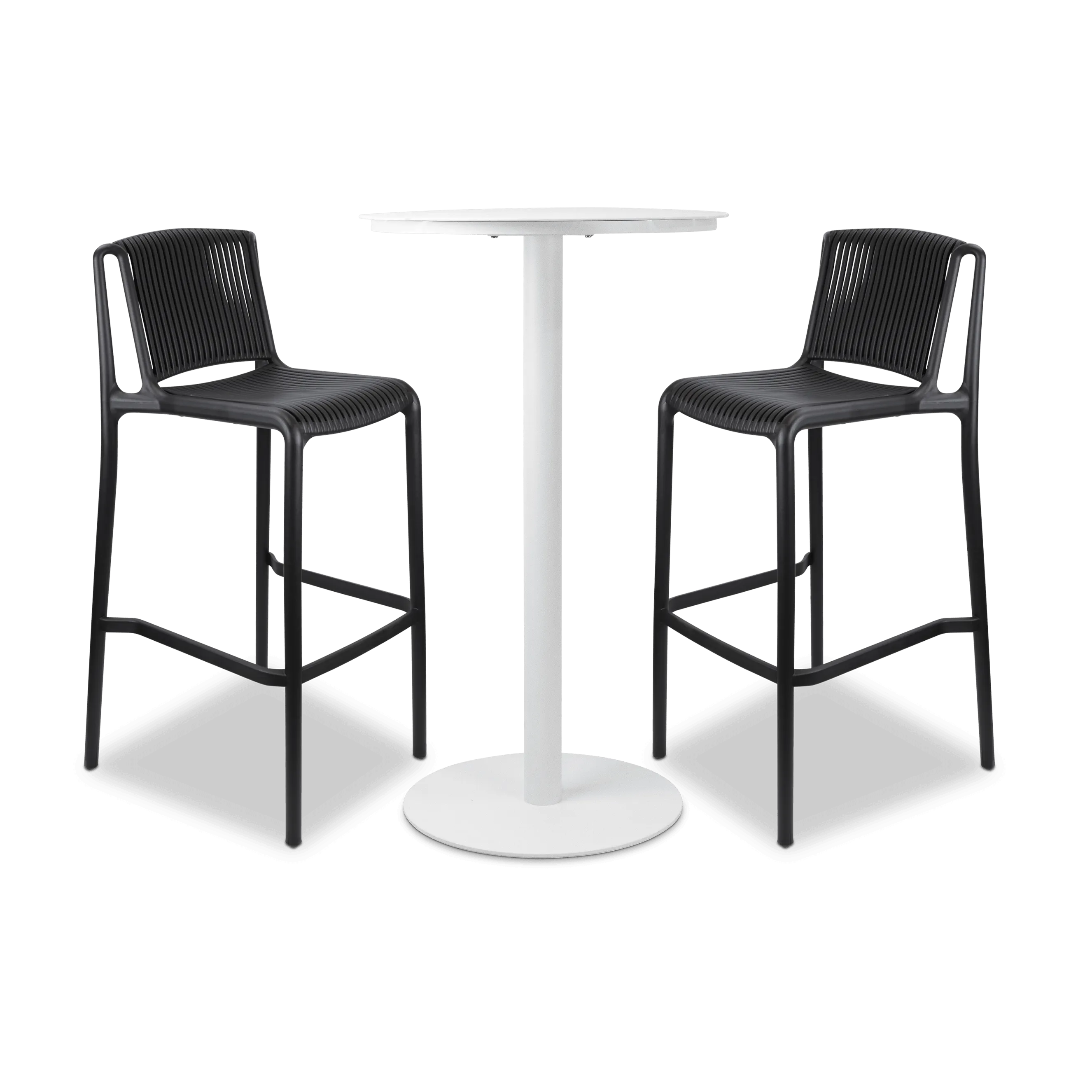 Cafe Collection Round 3pc Bar Suite in White with UV Plastic Bar Stools (PP)