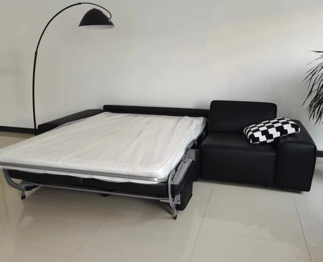 Camden Leather Foldable Sofa Bed with Mattress