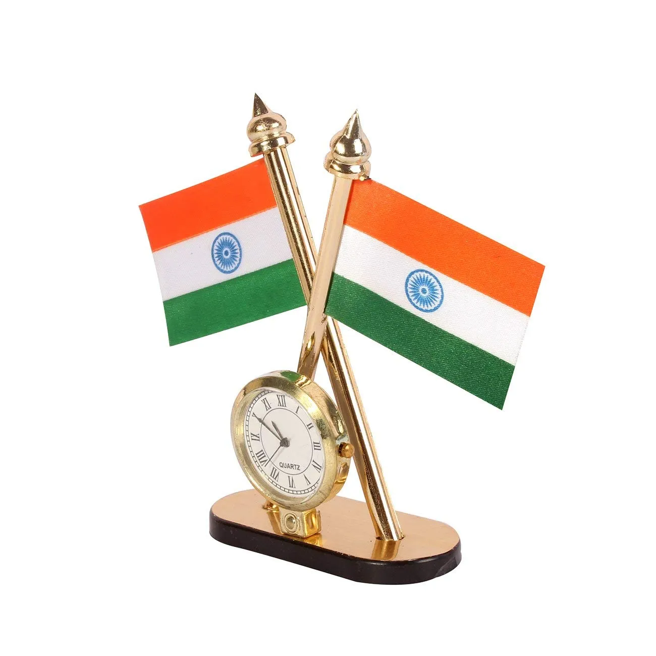 Car Dashboard Indian Flag with Quartz (Universal) | Clock for Home, Office Table, Study Room